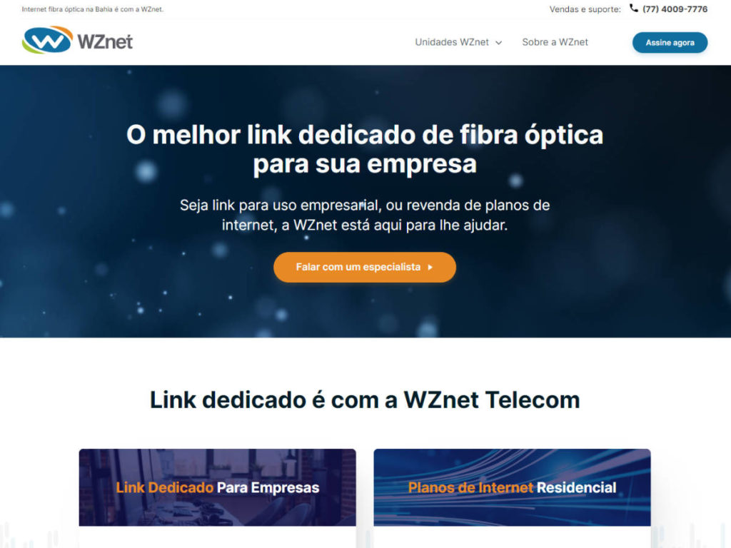site institucional wznet telecom link dedicado 1